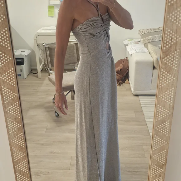 PatBO LUREX SILVER CUT OUT MAXI DRESS SZ 6 US - Picture 14 of 15